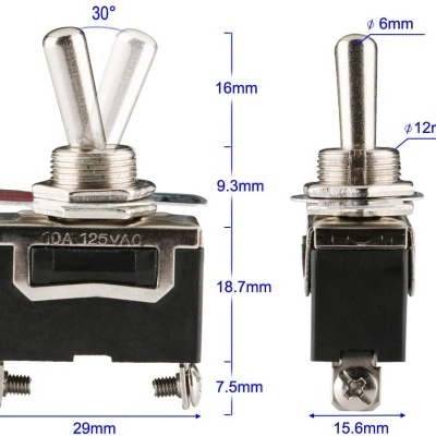 Interruptor de alavanca, interruptor basculante, SPST 12V-24V-48V-110V/10A, 220V-230V/6A