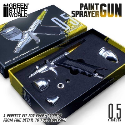 Conjunto de pistola de pintura airbrush 0.5 com acessórios em caixa preta e amarela