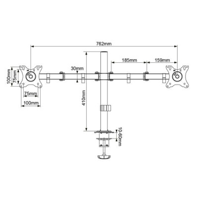 Suporte para 2  monitores articulado 10"-32" - Giratório, Inclinável e Extensível Peso Max 10kg por braço- VESA 100x100mm