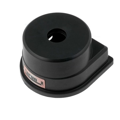 Base preta redonda com furo central e etiqueta
