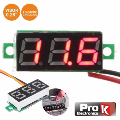 Voltimetro Digital LED Vermelho 2,5v-30Vdc PROK