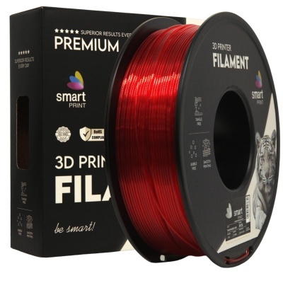 Filamento vermelho transparente para impressora 3D da marca smart PRINT com embalagem preta