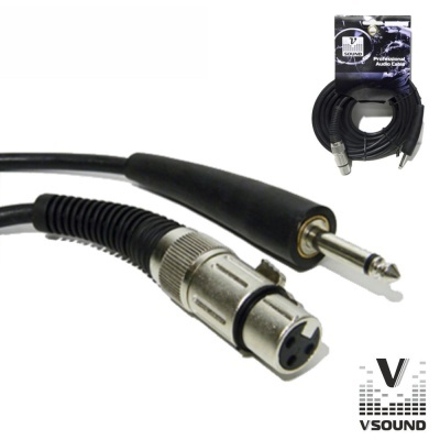 Cabo de áudio profissional VSOUND com conetor XLR fêmea e jack 6,35 mm