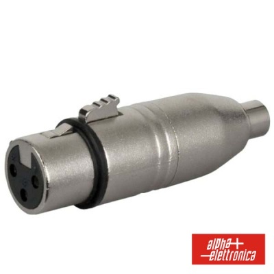 Conector XLR fêmea metálico prateado com três pinos e trava