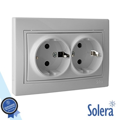 Tomada Elétrica Encastrar 2x Schuko Branca SOLERA