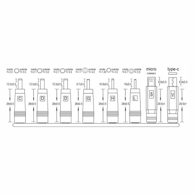 Conjunto 8 Fichas Adaptadoras Dc Ø5,5-2,1Mm