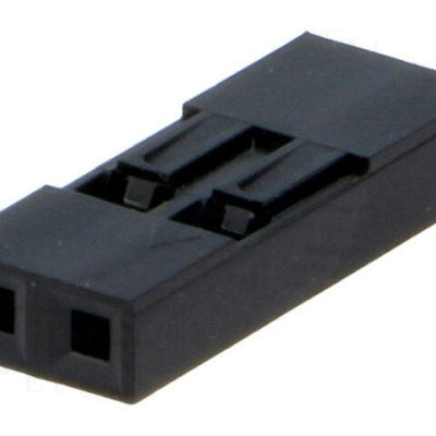 Conector plástico preto retangular com dois orifícios quadrados