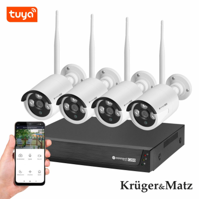 Sistema de videovigilância 4 Câmaras Ip66 Wifi Tuya Kruger Matz