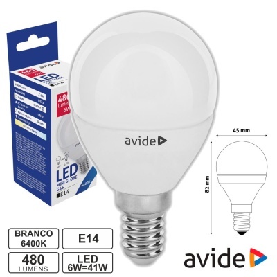 Lâmpada LED E14 Globo G45 6W 230V 6400k 580lm AVIDE