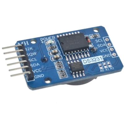 Placa azul eletrónica com chip DS3231 e pinos de conexão