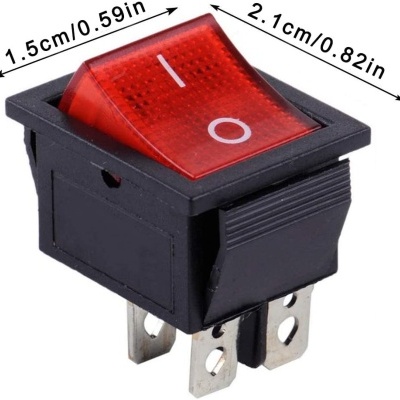 Interruptor basculante ON-OFF DPST, 4 pinos DPST ON/OFF, AC 250 V / 6 A 125 V / 10 A Vermelho