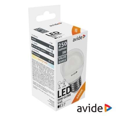 Lâmpada LED E27 MINI GLOBO 7W 230V G45 4000K 600lm Value Range AVIDE