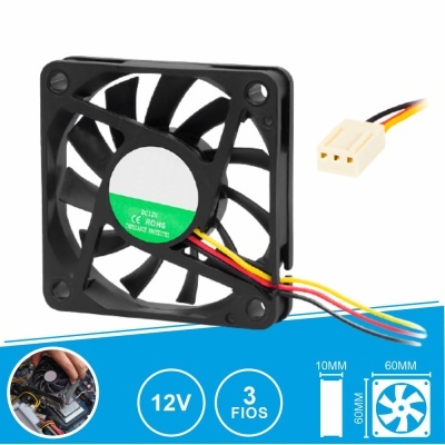Ventoinha 12V 60x60x10mm 3 Fios