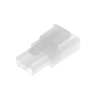 Conector elétrico plástico branco translúcido com duas entradas circulares