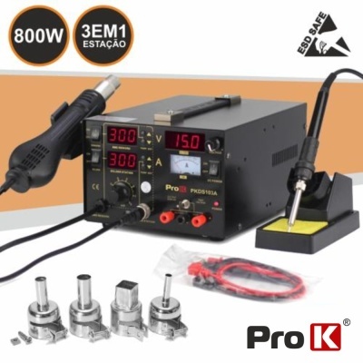 Estação de Soldar e Dessoldar Smd Ar Quente C/ 15V/1A Prok