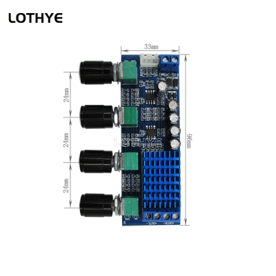 Placa eletrónica azul com potenciómetros e dissipador de calor