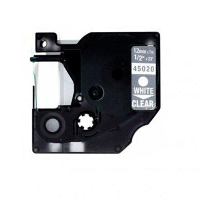 Etiquetas Dymo D1 45020 Generica para Rotuladora Texto branco sobre fundo transparente