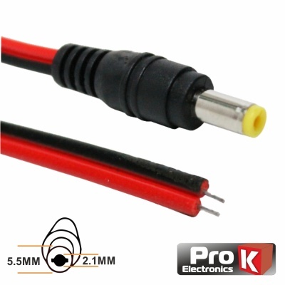 Ficha Alimentação DC Fêmea 5,5x2,1mm 12mm C/ Cabo PROK