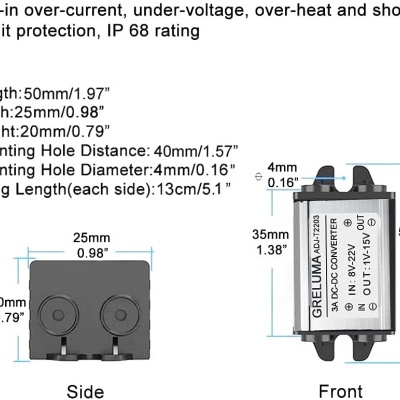 Fonte de alimentação impermeável 8 V-22 V 12 V para 1 V-15 V 6 V 9 V    ajustável  3A