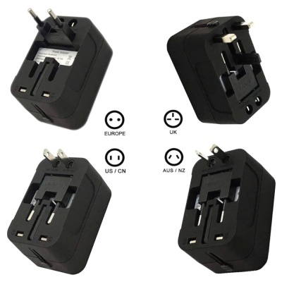 Ficha Adaptadora Viagem Universal Preta C/ 2 Usb