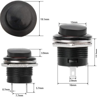 Botão de pressão CA 6A/125V 3A/250V Preto