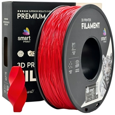 Rolo de filamento vermelho para impressora 3D e caixa preta da marca smart PRINT