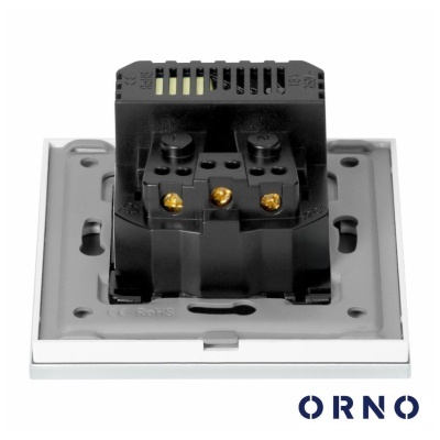 Interruptor ou tomada elétrica preta e cinza com parafusos dourados