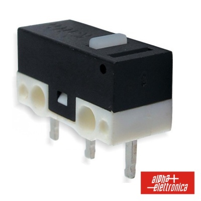 Interruptor micro switch preto e branco com três terminais