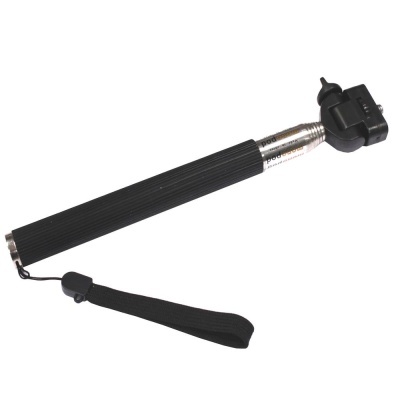 Bastão para selfie preto com haste metálica e suporte para smartphone