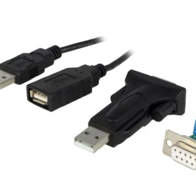 Cabo adaptador USB preto com conector DB9 azul