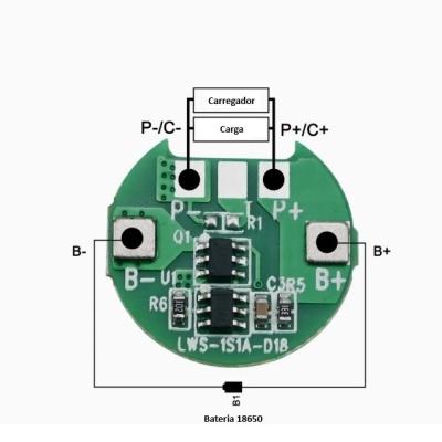 BMS 1S Li-ion bateria de lítio 18650 carregador PCB BMS 3,7 V diâmetro 17,5mm