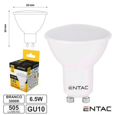 Lâmpada LED GU10 6,5W 230V 3000K 505lm ENTAC