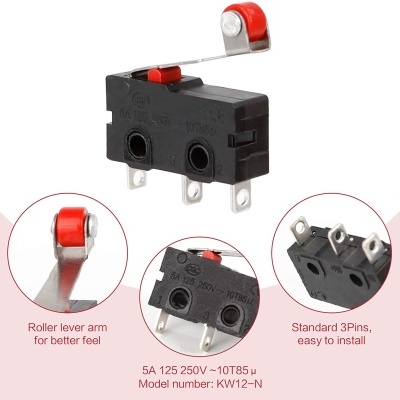 Micro switch 5 A 250 V, 3 pinos, para arduino com rolamento