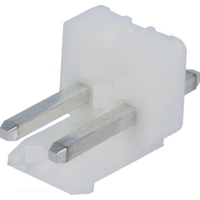 Conector elétrico macho branco com dois pinos metálicos