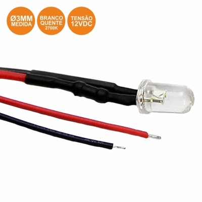 Lâmpada Miniatura LED 12V 5mm Branco Quente 20cm