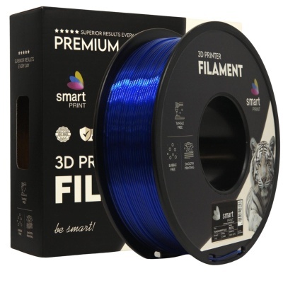 Filamento azul para impressora 3D com embalagem preta smart PRINT e imagem de tigre