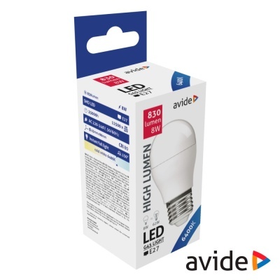 Lâmpada LED E27 Globo G45 8W 230V 6400K 830lm AVIDE