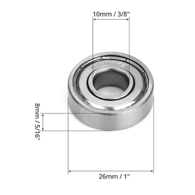 Rolamento 6000ZZ de blindagem dupla de metal, 10 mm x 26 mm x 8 mm, aço carbono