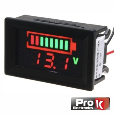 Voltimetro Digital LED 12Vdc Painel C/ Capacidade PROK