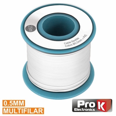 Cabo Multifilar Branco 0,5mm Rolo 25m PROK