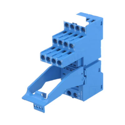 Conector elétrico modular azul em plástico com vários encaixes e aberturas