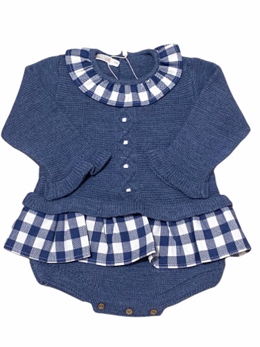 Fofo em malha azul com xadrez