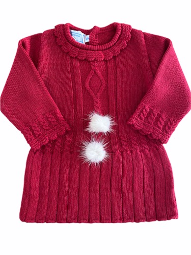 Vestido em malha bordeaux com pompom