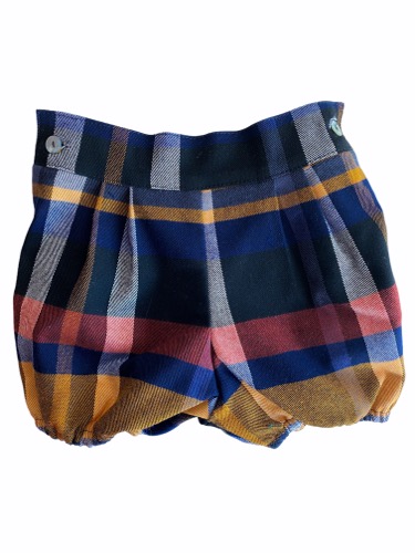 Calção em xadrez azul e amarelo