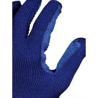 Luva azul em malha com aderência nas pontas dos dedos
