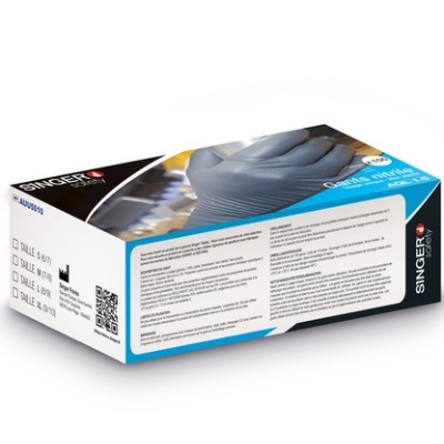 Luva nitrilo. AQL 1,5.Caixa dispensadorade 100 peças- SINGER SAFETY (AUU5010)
