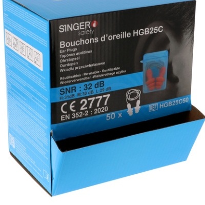 Tampões auditivos Singer - HGB25C TPR com estojo de armazenamento. SNR 32dB. x 50 pares- SINGER SAFETY (HGB25C50)