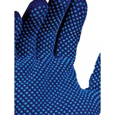 Luva azul texturizada com protuberâncias redondas azuis