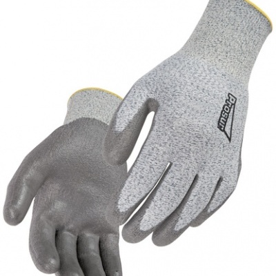 Luvas de trabalho cinzentas com punhos amarelos e marca PROSUT