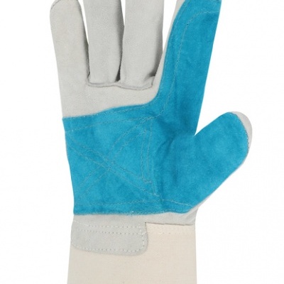 Luva de trabalho cinza e azul com punho bege